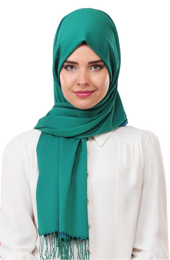 Cachmira Düz Viskon Yeşil Şal